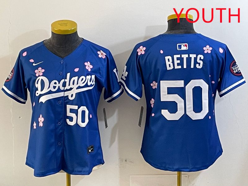 Youth Los Angeles Dodgers 50 Betts Blue Sakura Edition 2025 Nike MLB Jersey style 8